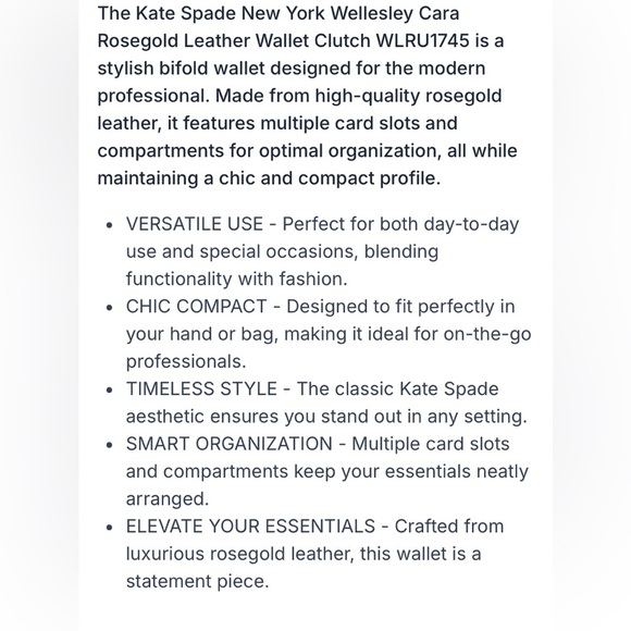Kate Spade New York Wellesley Cara Rosegold Leather Wallet Clutch WLRU1745 - Picture 8 of 8